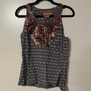 Tory Burch Black and Brown Sequin Tank Top